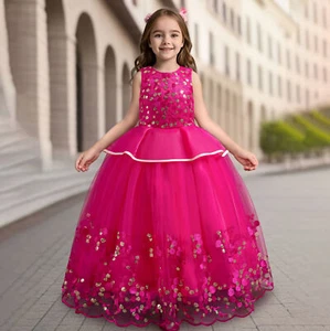 New Flower Girls Kids Sequins Dress Bridesmaid Princess Pageant Party Gown 3-12Y - Picture 1 of 45