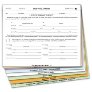 SOLD VEHICLE COMBINATION FORM - SV-8 - QTY. 100 / Item # 4800 - Imagen 1 de 1