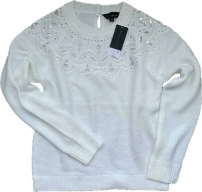 DOROTHY PERKINS WOMENS KNITTED JUMPER OFF WHITE Embroidered Insert 8/18 TALL/REG