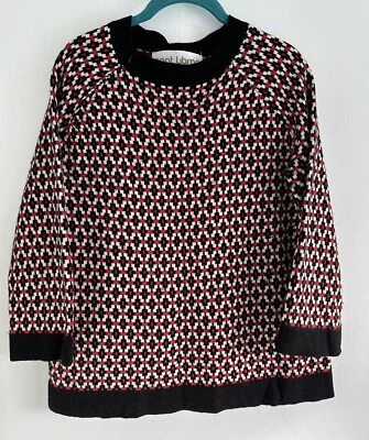Goat Library Wool Mix Red Black White Geometric Pattern Sweater Zip Detail UK14 - Image 1 of 4