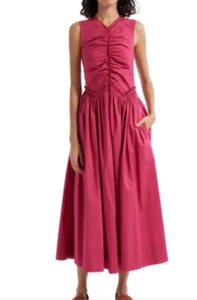 NEW, Ulla Johnson Mimi Sleeveless Ruched Cotton Dress in Rosebud Size 12 #EP282 - Picture 1 of 7