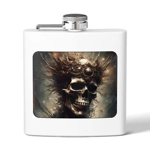 happy Face Skull Face Skeleton Bones Flask, 6oz Stainless Steel Hip Flask  - Picture 1 of 5