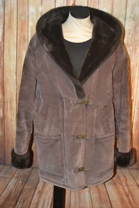 Gallery Giacca Donna Scura Marrone Ecopelliccia Pelle Scamosciata con Cappuccio Tg M - Foto 1 di 12
