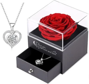 Rose in Geschenkbox mit Halskette +Herzanhänger 925 Silber, Geschenk für Frauen - Bild 1 von 6