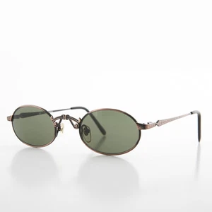 Copper Small Oval Steampunk Metal Vintage 90s Sunglass Green Lens - Leon - Picture 1 of 5