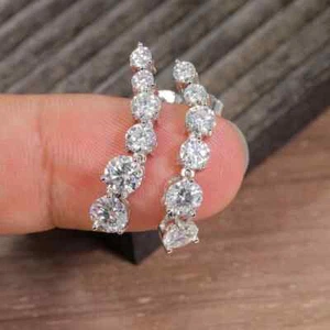 2Ct Round Cut Lab Grown Diamond Drop & Dangle Push Back Earrings 925 Silver - Picture 1 of 17