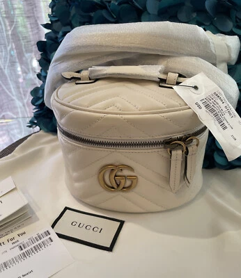 Nuevo Gucci GG Marmont Mini Mochila de Cuero Matelassé, Bolso, Bolso de Hombro Blanco Foto 1 de 4