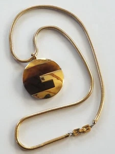Rare 1977 GIVENCHY Gold PLATED 26" TORTOISE Lucite PENDANT Necklace SIGNED - Picture 1 of 9