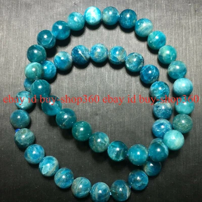 2pcs Genuine 6/8/10mm Natural Blue Apatite Gems Beads Stretch Bracelet 7.5'' AA - Image 1 of 4