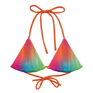 Women's Bright Ombre All-over Print Recycled String Bikini Top Custom Made - Picture 1 of 25