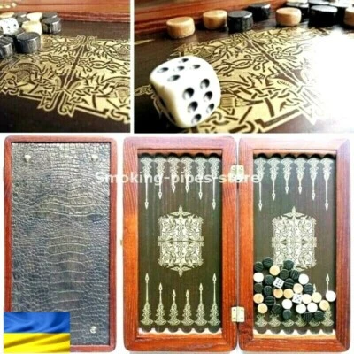 UKRAINE TRAVEL SMALL wood Leather "ORION" HANDMADE game Backgammon 14" 290mm LUX - Image 1 of 4