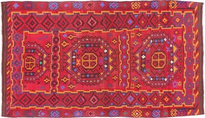 Afghan Kelim Soumakh Ghalmuri Teppich 220x370 Handgewebt Rot Geometrisch - Bild 1 von 4