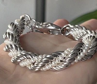 "Pulsera trenzada de bronce con perlas cultivadas Honora 7,5""" Foto 1 de 4