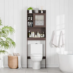 Bathroom Floor Cabinet Over Toilet Space Saver Storage Shelf Rack Wood Brown - Picture 1 of 24
