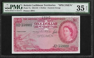 SPECIMEN British Caribbean Territories 1 Dollar 1954 PMG 35 Net P #7s - Picture 1 of 4