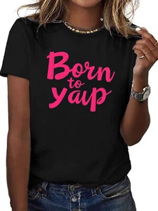 Women's Lettering Printed T-shirt, Soft and Comfortable Round Neck Short Sleeves - Picture 1 of 12