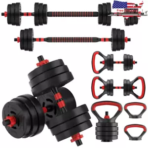 60LB 4-in-1 Adjustable Dumbbell Barbell Kettlebell Set Portable Weight Training - Picture 1 of 6