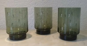 3 ältere Glasvasen Blumenvasen Tischvasen Vasen grau Emaillemalerei Punkte 50er - Bild 1 von 12