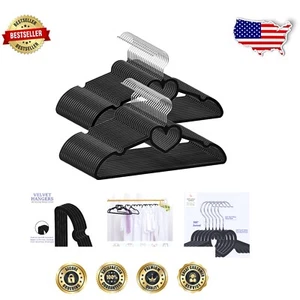 Heavy-Duty Black Velvet Slim Hangers - 50 Pack with Swivel Hook & Non-Slip Grip - Picture 1 of 8