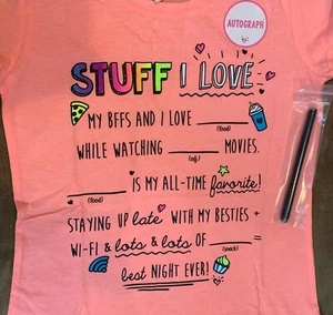 JUSTICE STUFF I LOVE T-SHIRT BESTIES/WIFI/LATTE SZ 10 PERSONALIZE CREATE - Picture 1 of 2