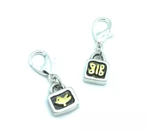 Brighton I Love Cats Butterfly & Bird Square Silver Clip Custom Charms-Lot of 2 - Picture 1 of 6