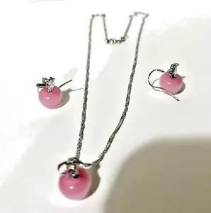 Pink Apple Pendant Necklace with matching earrings. teacher gift - Picture 1 of 6