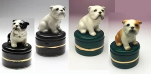 Estatuilla de porcelana Bulldog Inglés sentada en tapa caja de baratija redonda Japón nueva - Imagen 1 de 56