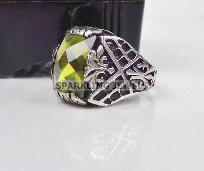 VVS corte cojín peridoto con anillo de plata de ley 925 para hombre #319 Foto 1 de 4