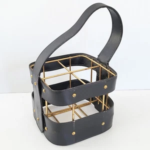 VINTAGE 1950S LEATHER & BRASS BOTTLE HOLDER DLG JACQUES ADNET 50S 1950S - Picture 1 of 8