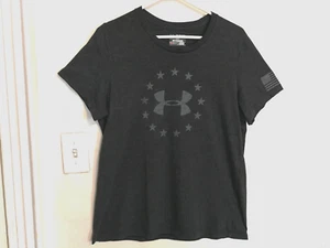 Under Armour Womens Shirt 2XL Gray Heatgear Loose USA Flag Patriotic American - Picture 1 of 4