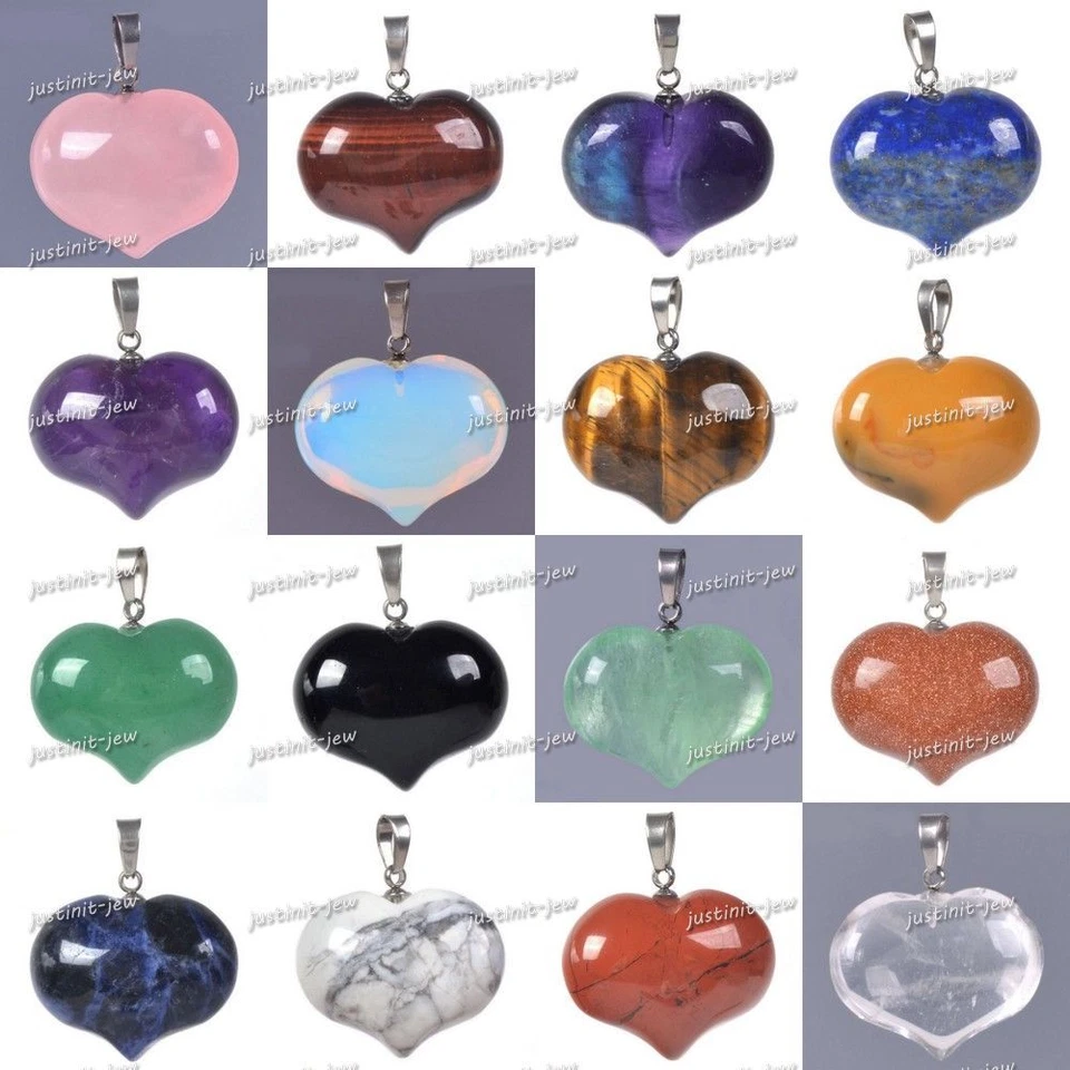 25mm hearts pendant gemstone healing puff LOVE heart pendant focal bead jewelry - Image 1 of 1