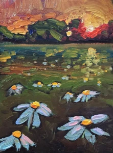 Tonalist Art Small Painting Landscape Vintage Palette Canvas Sunset Oil Hawkins - Picture 1 of 8