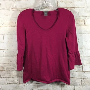 ANN TAYLOR Damen Größe LG rosa Glockenärmel V-Ausschnitt Pullover Sweater leicht - Bild 1 von 7