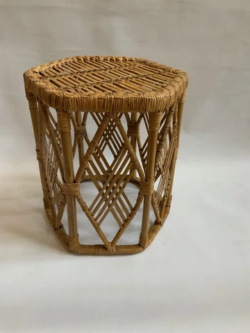 VINTAGE RATTAN WICKER BAMBOO HEXAGON SIDE END TABLE BOHO Cover