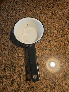 Vintage Farmhouse Decor White w/ Black Trim Enamel 5" Saucepan with Handle - Picture 1 of 9