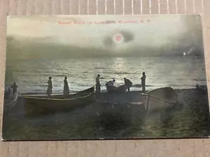 1907 SONNENUNTERGANGSSZENE AUF DEM LAKE ERIE WESTFIELD NEW YORK NY SEHR LANGE KANUS - Bild 1 von 4