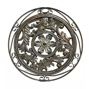 *Rustic 3D Flower Leaves & Scrolls Wall Art Plaque 13" - Picture 1 of 7