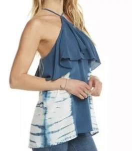 Chaser blau Seide Rüschen Batik Neckholder Tank Top Spaghettiträger Damen Medium Neu mit Etikett - Bild 1 von 12
