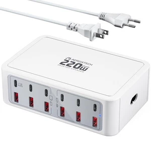12-Ports Multiple USB C Fast Charging Station, 220W GaN Charger Hub with Euro... - Picture 1 of 7