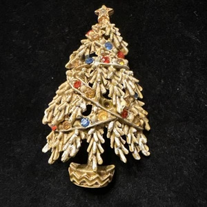 Vtg Arthur Pepper Art Christmas Tree White Enamel Brooch *flawed (Lot# 505) - Picture 1 of 6