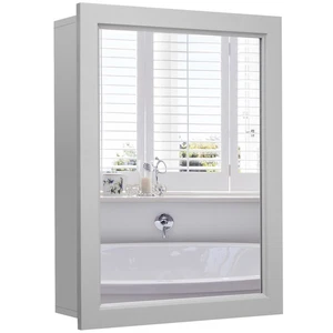Mirrored Medicine Cabinet Wall-Mounted  Bathroom Storage Organizer W/Shelf Grey - Picture 1 of 11