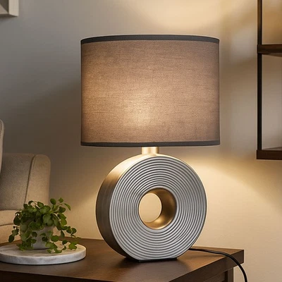 FISCHER LEUCHTEN Tischlampe Tischleuchte Nachttischlampe Keramik Stoff Beistellleuchte H 38 cm