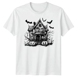 Haunted House Halloween Graphic Tee Mens Womens Spooky Holiday T Shirt - Picture 1 of 36