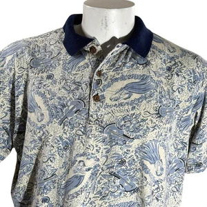 Camisa Polo Kamehameha Hawaiana XL Ukeleles Floral Baile Damas Azul Tostado - Imagen 1 de 7