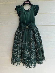 Rare Editions Evening Occasion Dress Preppy Bow Green Lace Velour 6 Years Girls - Picture 1 of 8