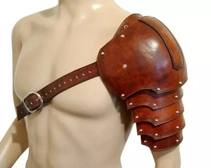 Leather Pauldron Medieval Viking leather shoulder armor Halloween Costume Larp - Picture 1 of 2