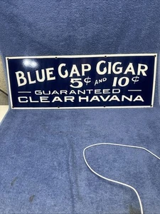 VINTAGE BLUE GAP PORCELAIN CIGAR SIGN 28” X 10” CLEAR HAVANA - Picture 1 of 11
