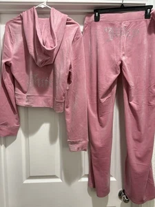 $ 199 Neu mit Etikett Größe Large Juicy Couture Glitzer Velours TRAININGSANZUG - rosa Hose Hoodie - Bild 1 von 5