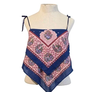 Vtg Womens Handmade French Scarf Crop Top Small Tie Straps Boho Festival Hippie - Picture 1 of 10