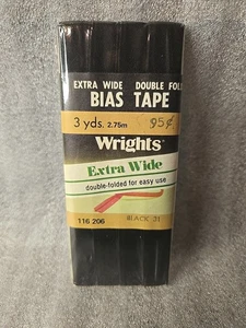 Vintage Wrights Extra Wide Double Fold Bias Tape Black 3 Yards 1981 - Picture 1 of 2